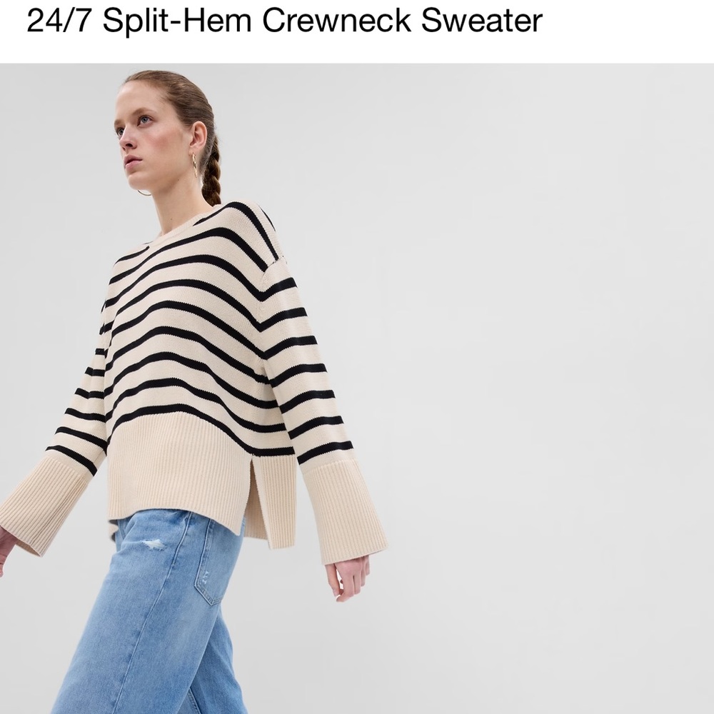 Striped Split Hem Crewneck